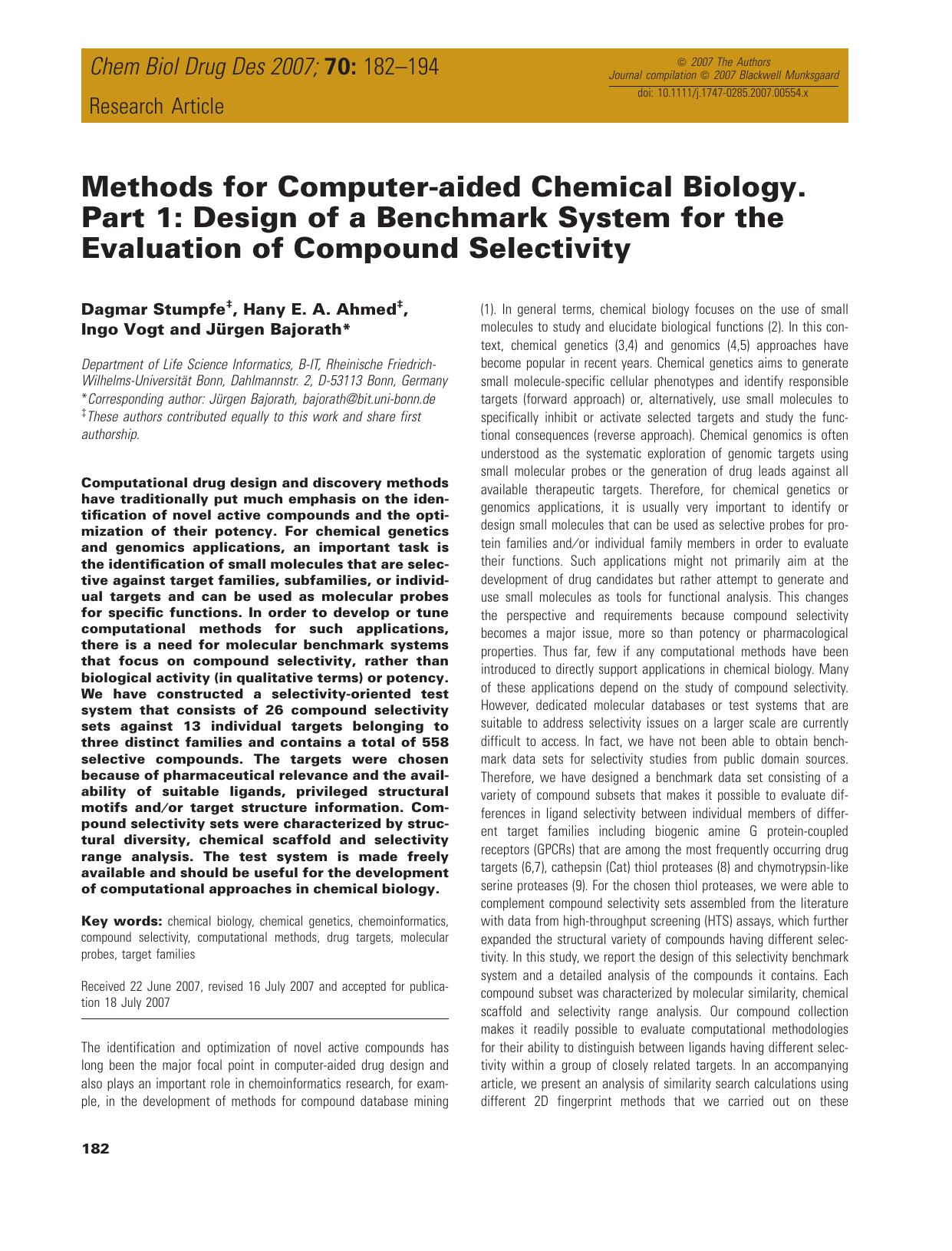 Methods for Computer-aided Chemical Biology. Part 1: Design of a Benchmark System for the Evaluation of Compound Selectivity by unknow