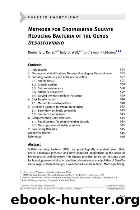 Methods for Engineering Sulfate Reducing Bacteria of the Genus Desulfovibrio by Kimberly L. Keller & Judy D. Wall & Swapnil Chhabra