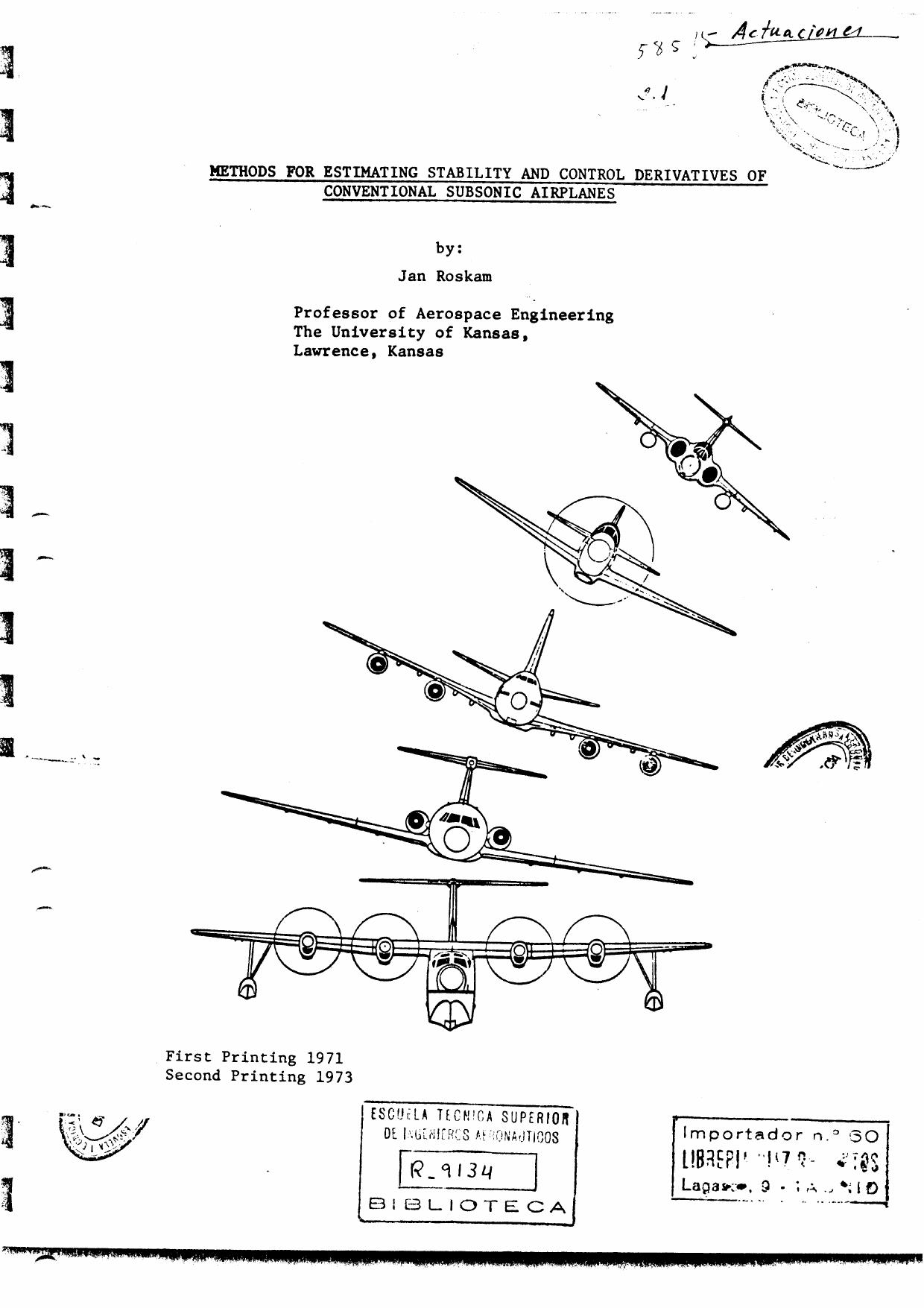 Methods for Estimating Stability and Control Derivatives for Standard Subsonic Airplanes by Unknown