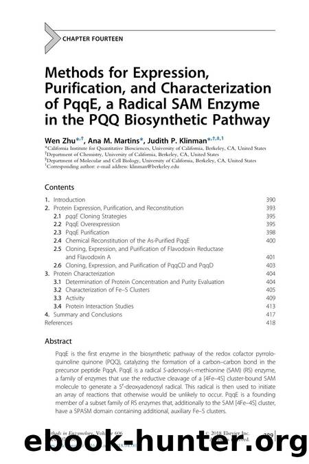 Methods for Expression, Purification, and Characterization of PqqE, a Radical SAM Enzyme in the PQQ Biosynthetic Pathway by Wen Zhu & Ana M. Martins & Judith P. Klinman