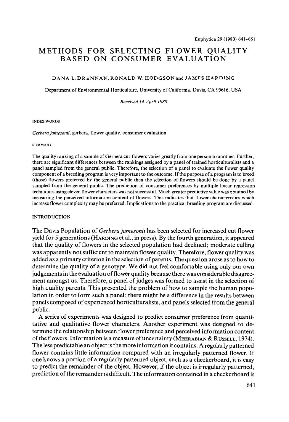 Methods for selecting flower quality based on consumer evaluation by Unknown
