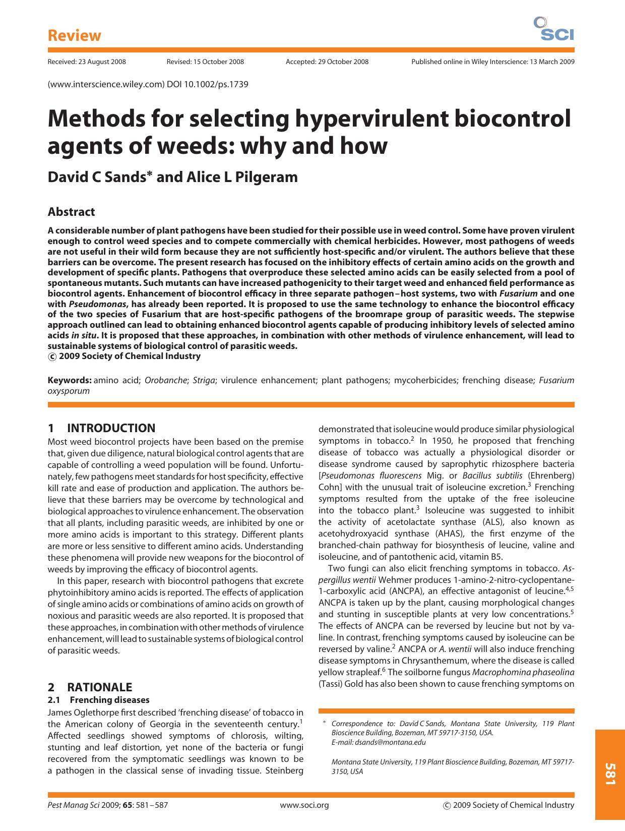 Methods for selecting hypervirulent biocontrol agents of weeds: why and how by Unknown