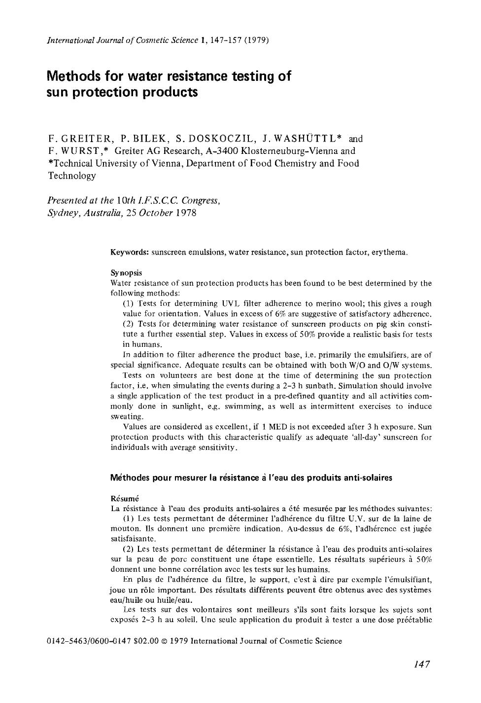 Methods for water resistance testing of sun protection products by Unknown