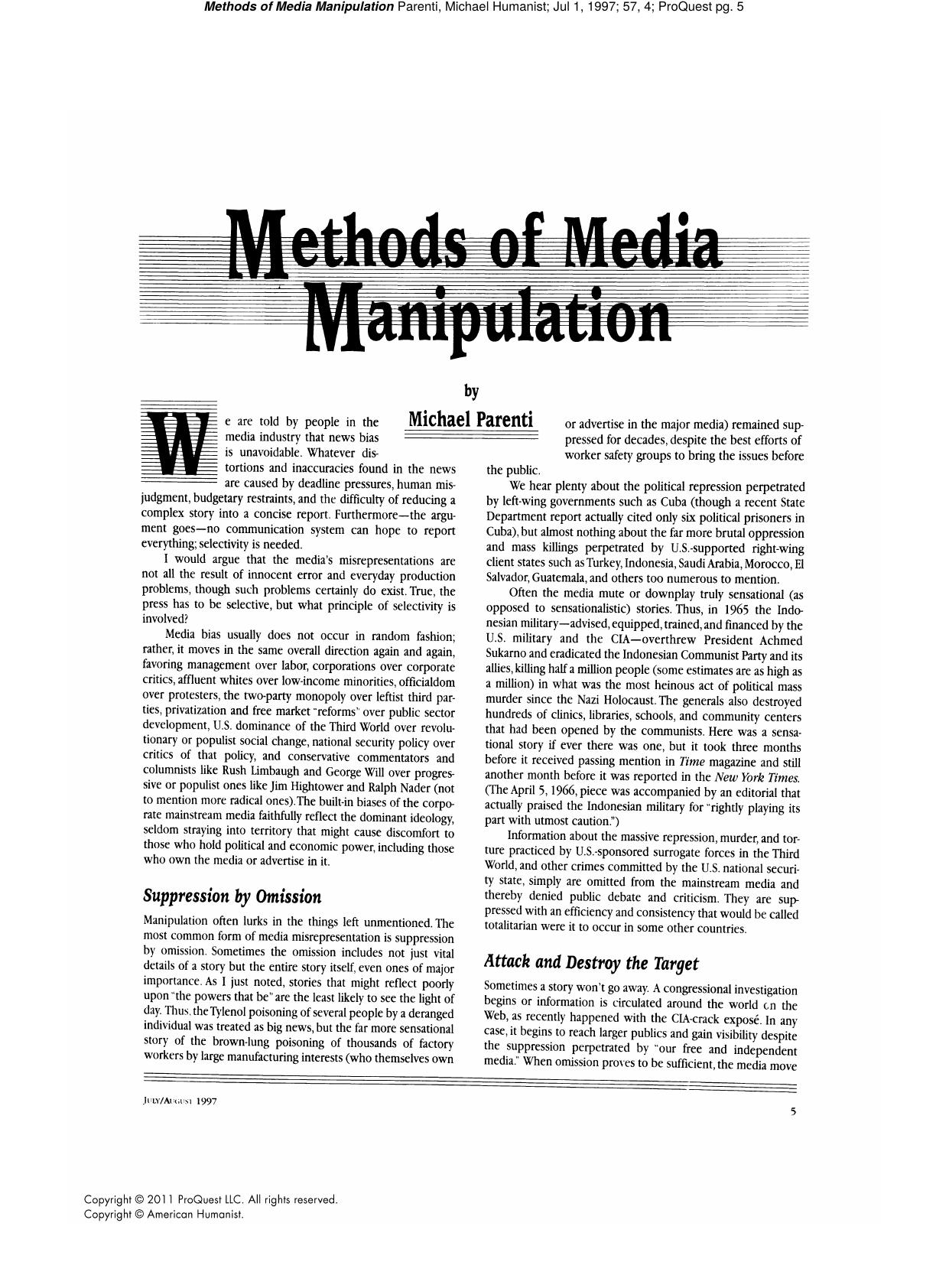 Methods of Media Manipulation by Unknown