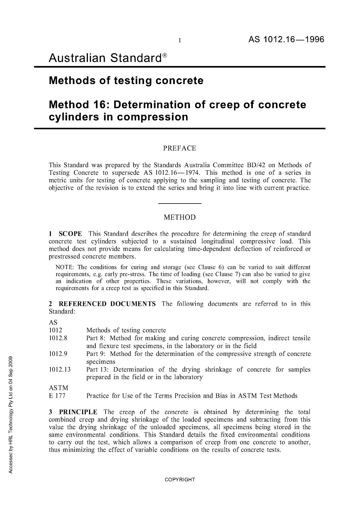Methods of testing concrete: Determination of creep of concrete cylinders in compression by Standards Association of Australia. Committee BD 42 Methods of Testing Concrete