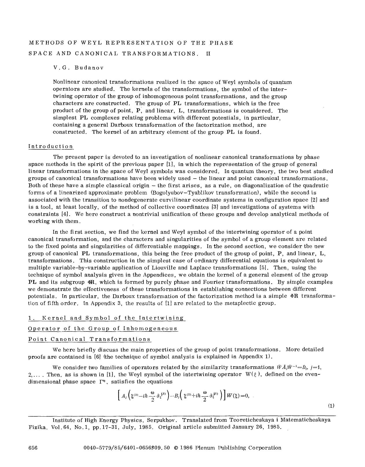 Methods of weyl representation of the phase space and canonical transformations. II by Unknown