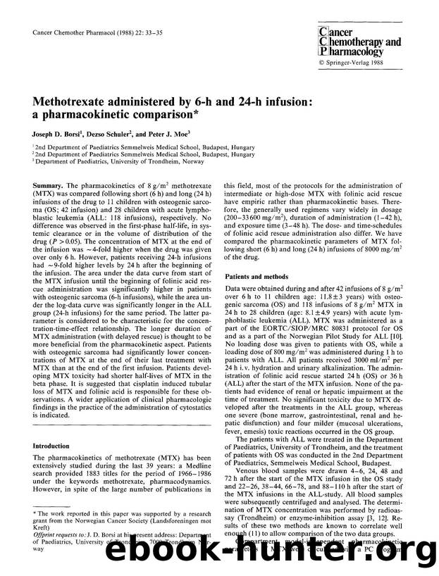 Methotrexate administered by 6-h and 24-h infusion: a pharmacokinetic comparison by Unknown