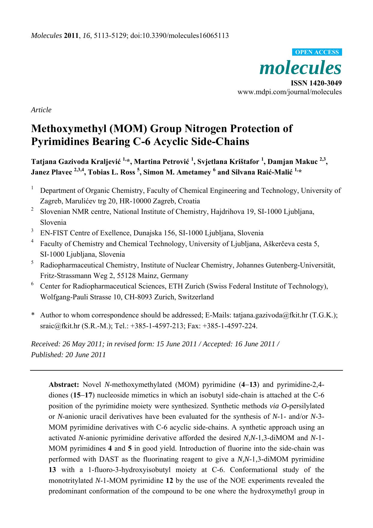 Methoxymethyl (MOM) Group Nitrogen Protection of Pyrimidines Bearing C-6 Acyclic Side-Chains by unknow