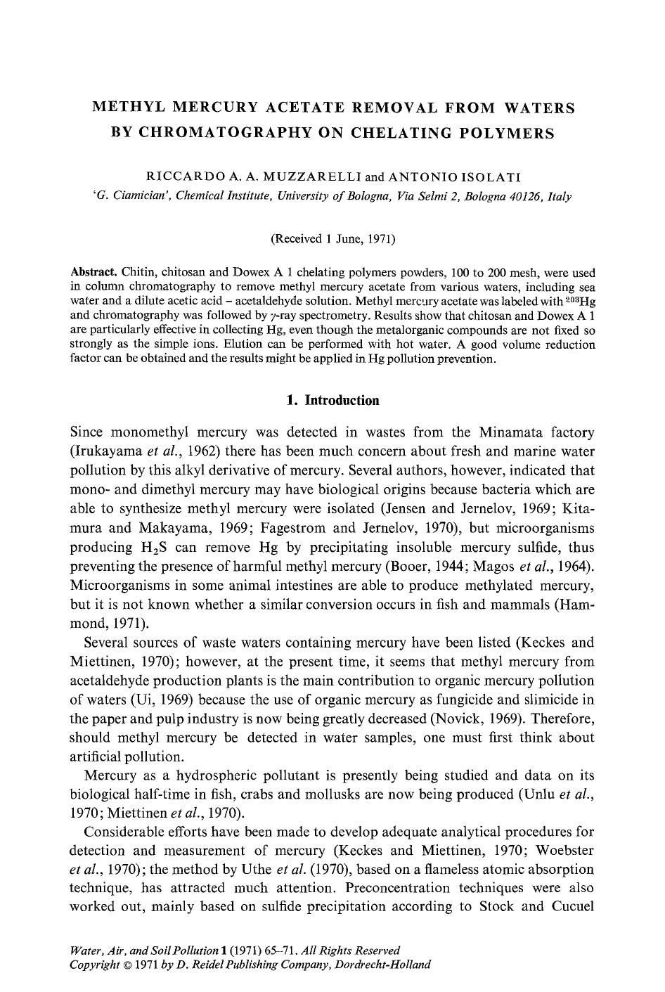 Methyl mercury acetate removal from waters by chromatography on chelating polymers by Unknown