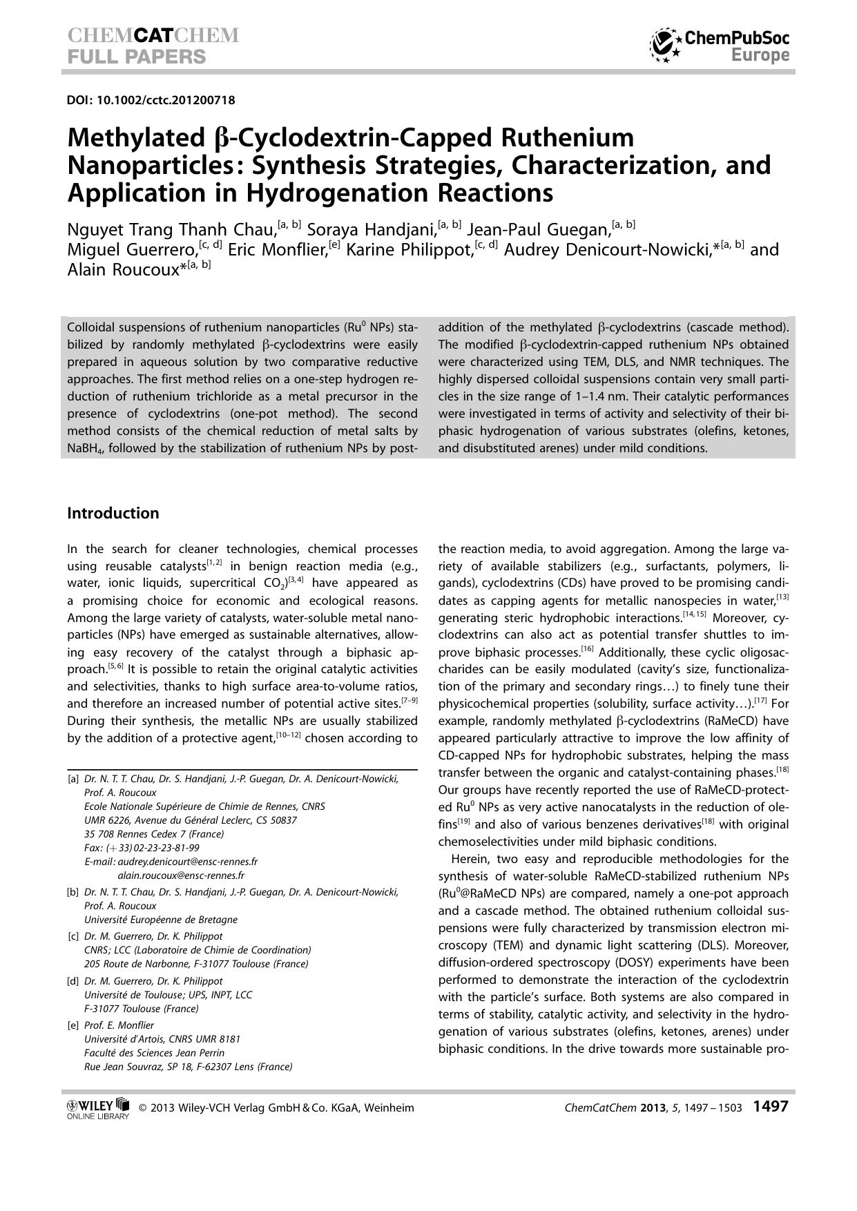 Methylated CyclodextrinCapped Ruthenium Nanoparticles: Synthesis Strategies, Characterization, and Application in Hydrogenation Reactions by Unknown