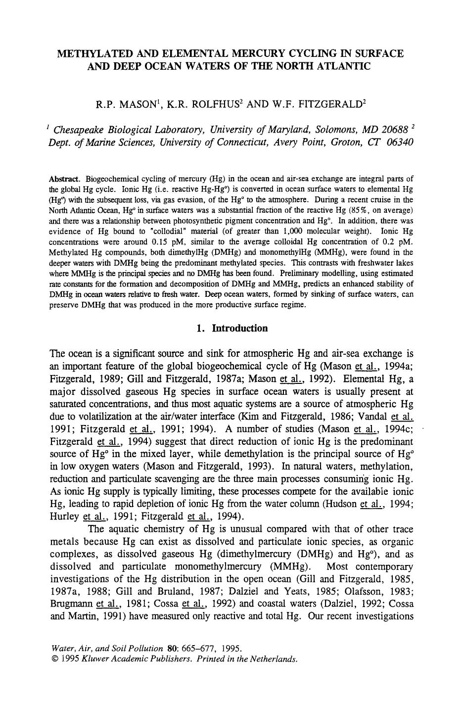 Methylated and elemental mercury cycling in surface and deep ocean waters of the North Atlantic by Unknown