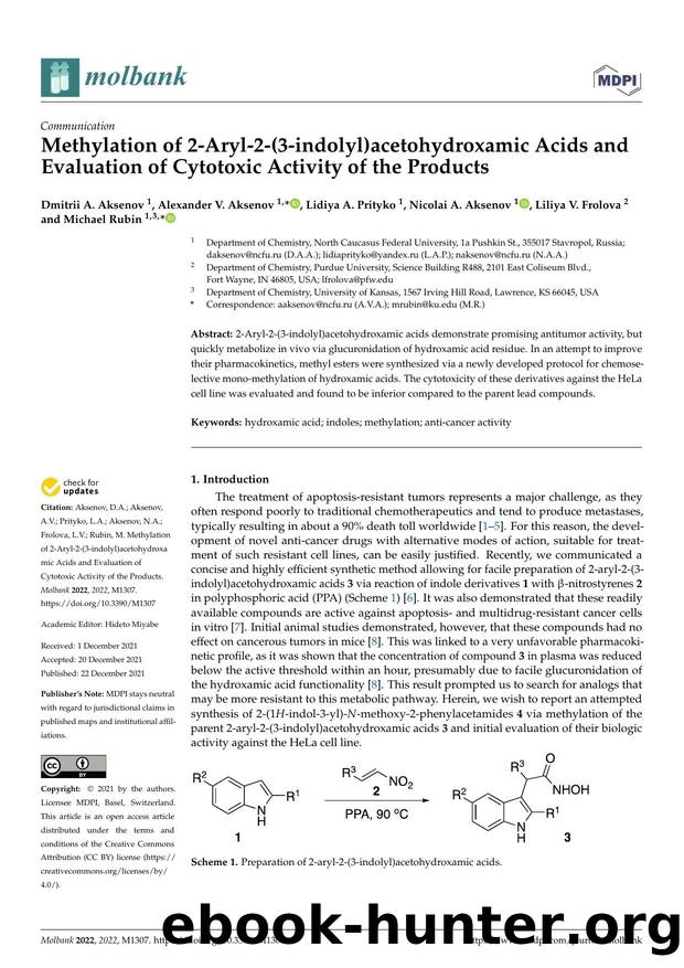 Methylation of 2-Aryl-2-(3-indolyl)acetohydroxamic Acids and Evaluation of Cytotoxic Activity of the Products by unknow