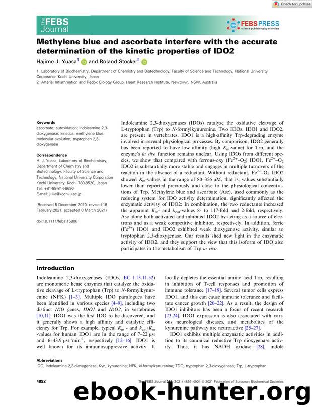 Methylene blue and ascorbate interfere with the accurate determination of the kinetic properties of IDO2 by Unknown