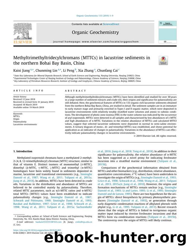 Methyltrimethyltridecylchromans (MTTCs) in lacustrine sediments in the northern Bohai Bay Basin, China by Kaixi Jiang & Chunming Lin & Li Peng & Xia Zhang & Chunfang Cai