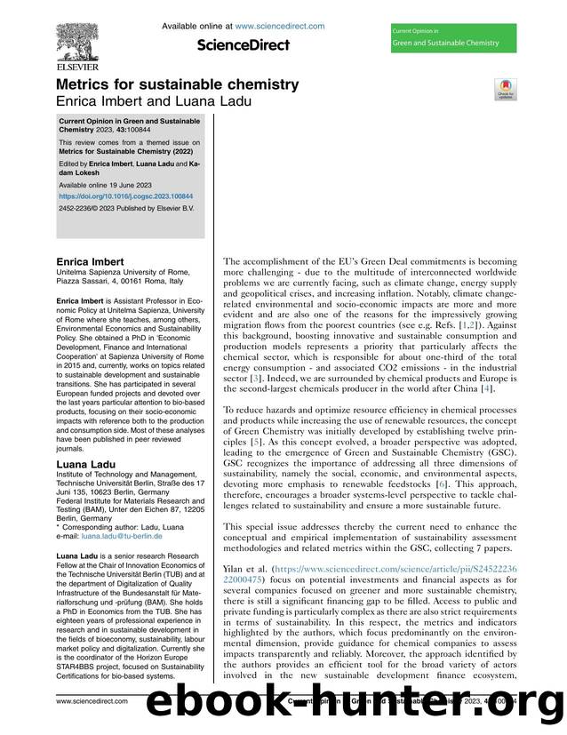 Metrics for sustainable chemistry by Enrica Imbert & Luana Ladu