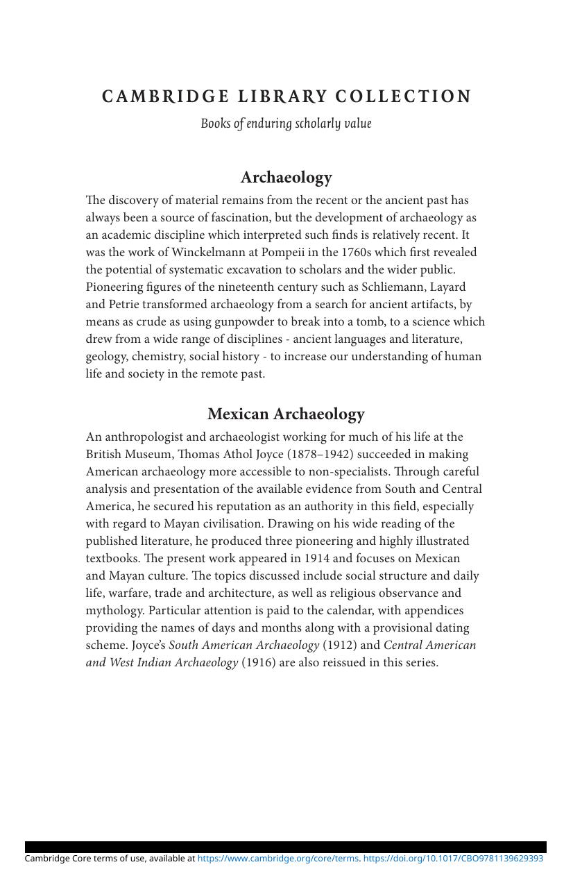 Mexican Archaeology An Introduction to the Archaeology of the Mexican and Mayan Civilizations of Pre-Spanish America by Thomas Athol Joyce