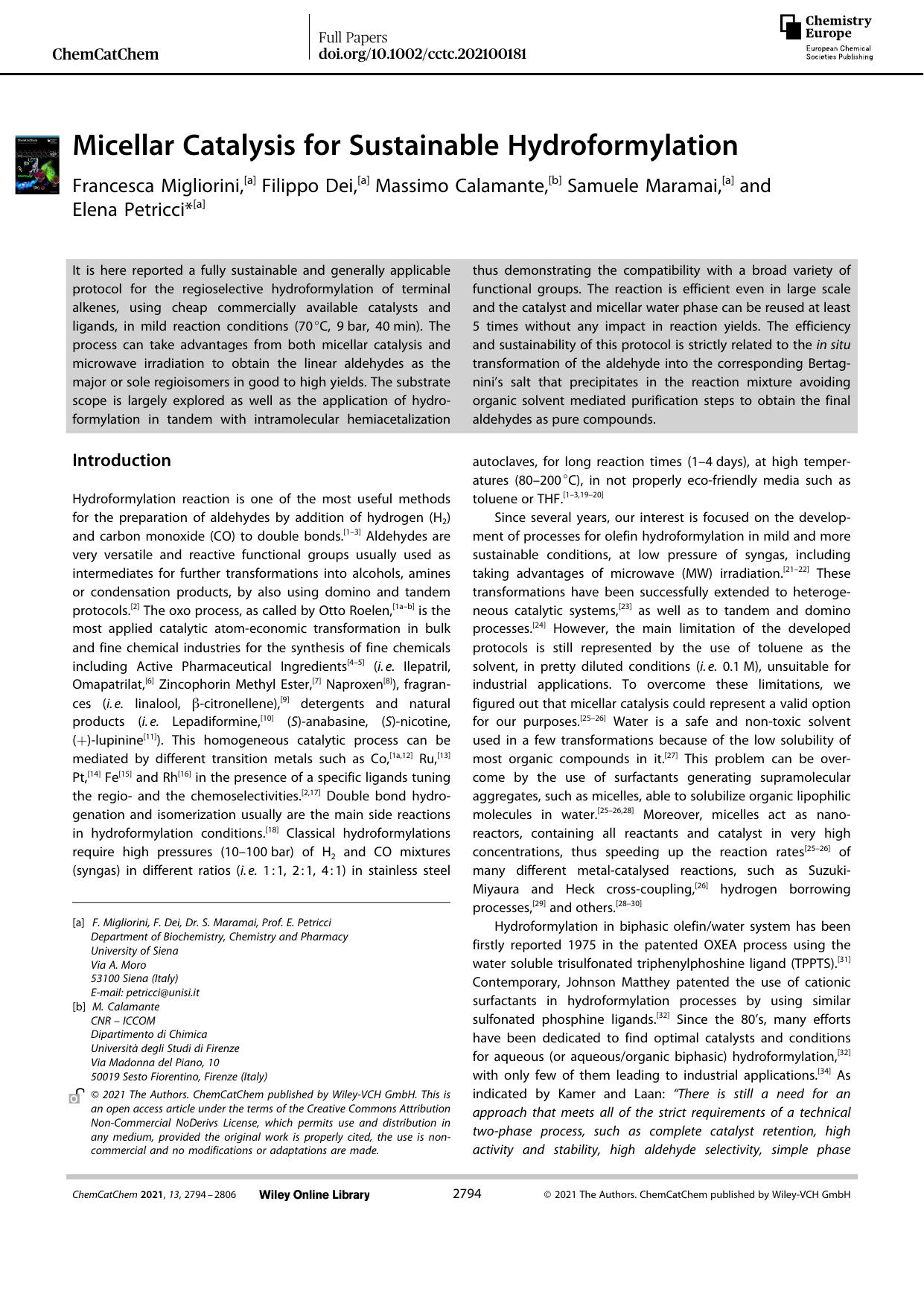 Micellar Catalysis for Sustainable Hydroformylation by Unknown