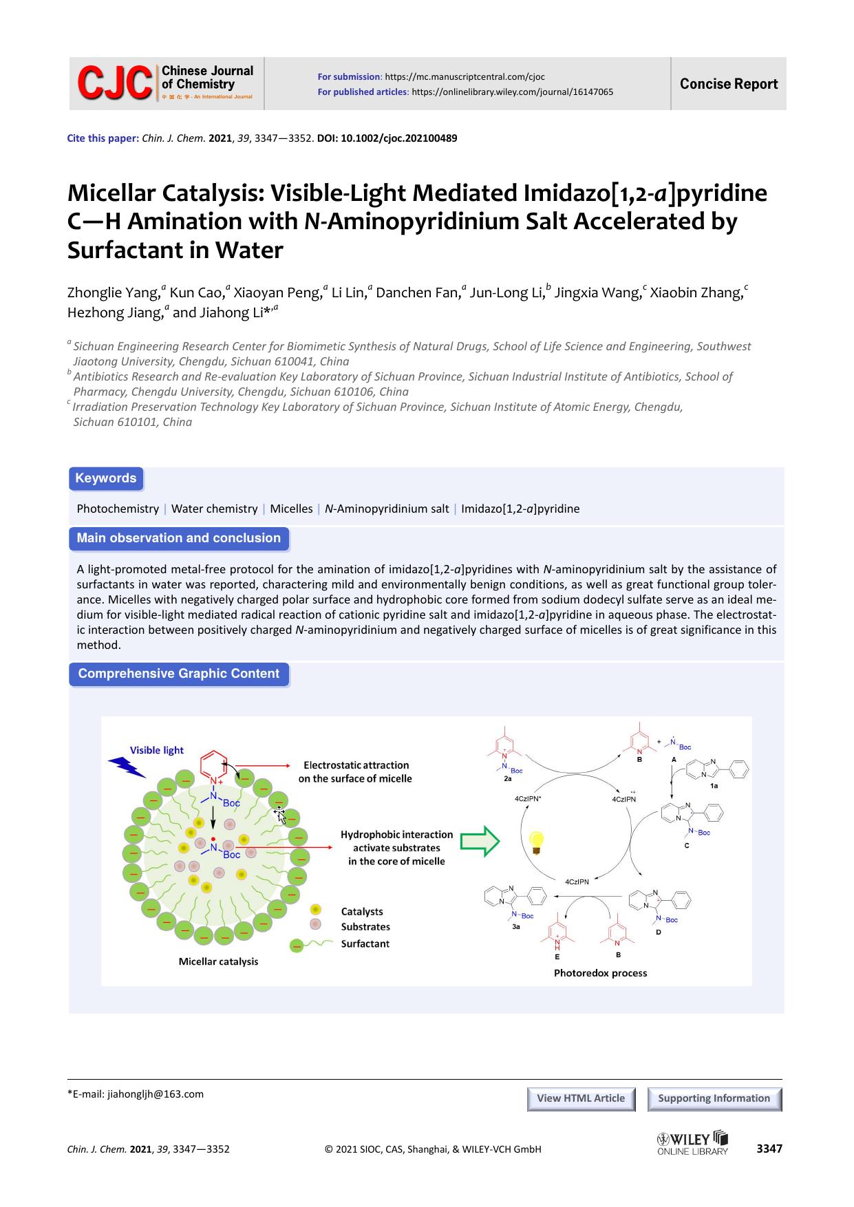 Micellar Catalysis: Visible-light mediated imidazo[1,2-a]pyridine C-H amination with N-aminopyridinium salt accelerated by surfactant in water by USER