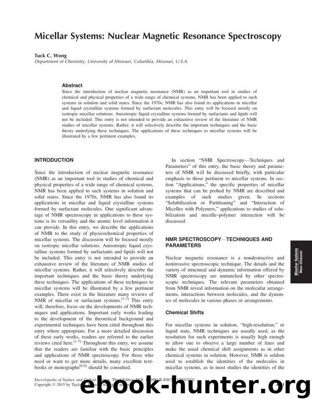 Micellar Systems: Nuclear Magnetic Resonance Spectroscopy by Tuck C. Wong