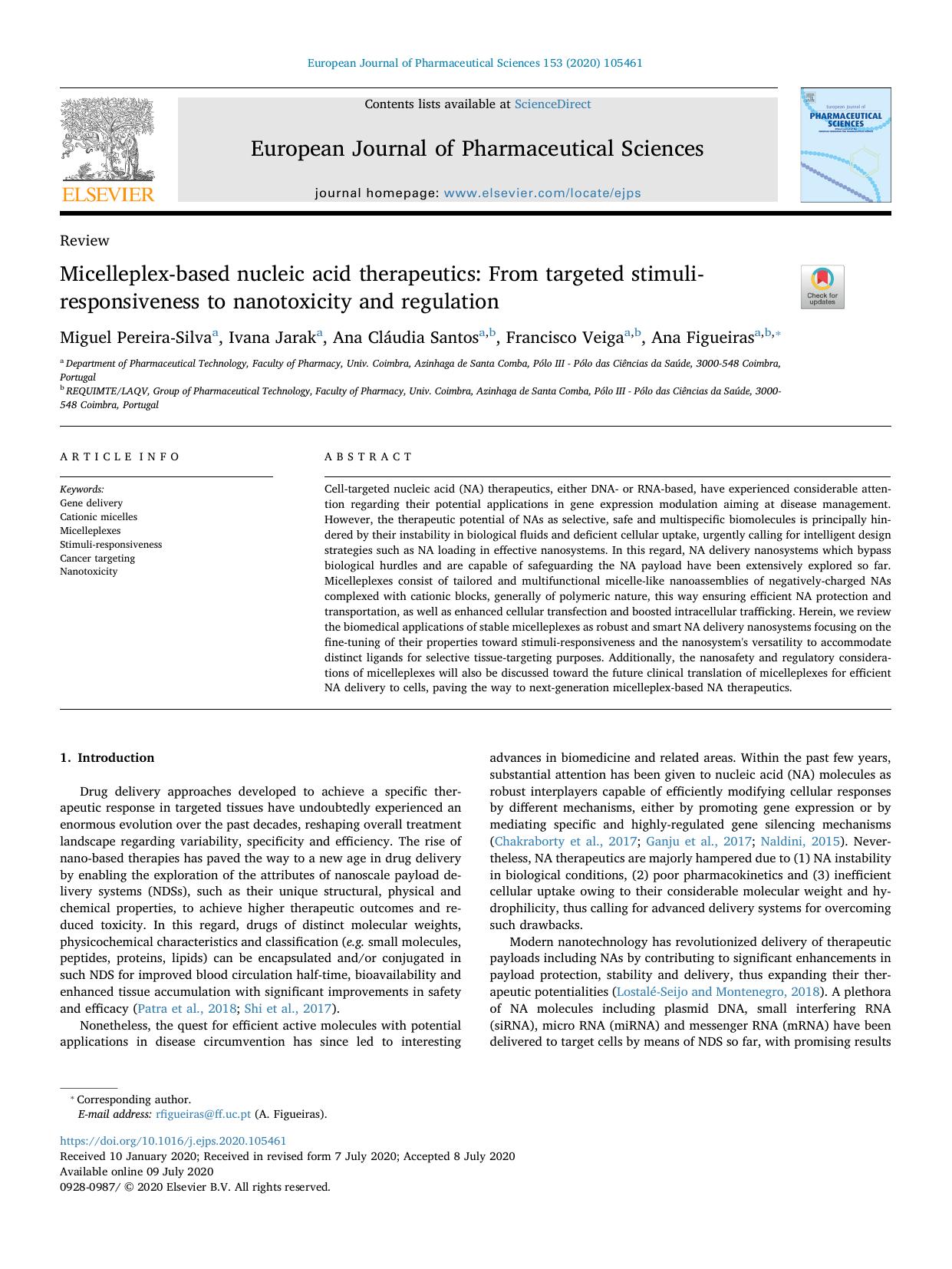 Micelleplex-based nucleic acid therapeutics_ From targeted stimuli-responsiveness to nanotoxicity and regulation by Miguel Pereira-Silva & Ivana Jarak & Ana Cláudia Santos & Francisco Veiga & Ana Figueiras