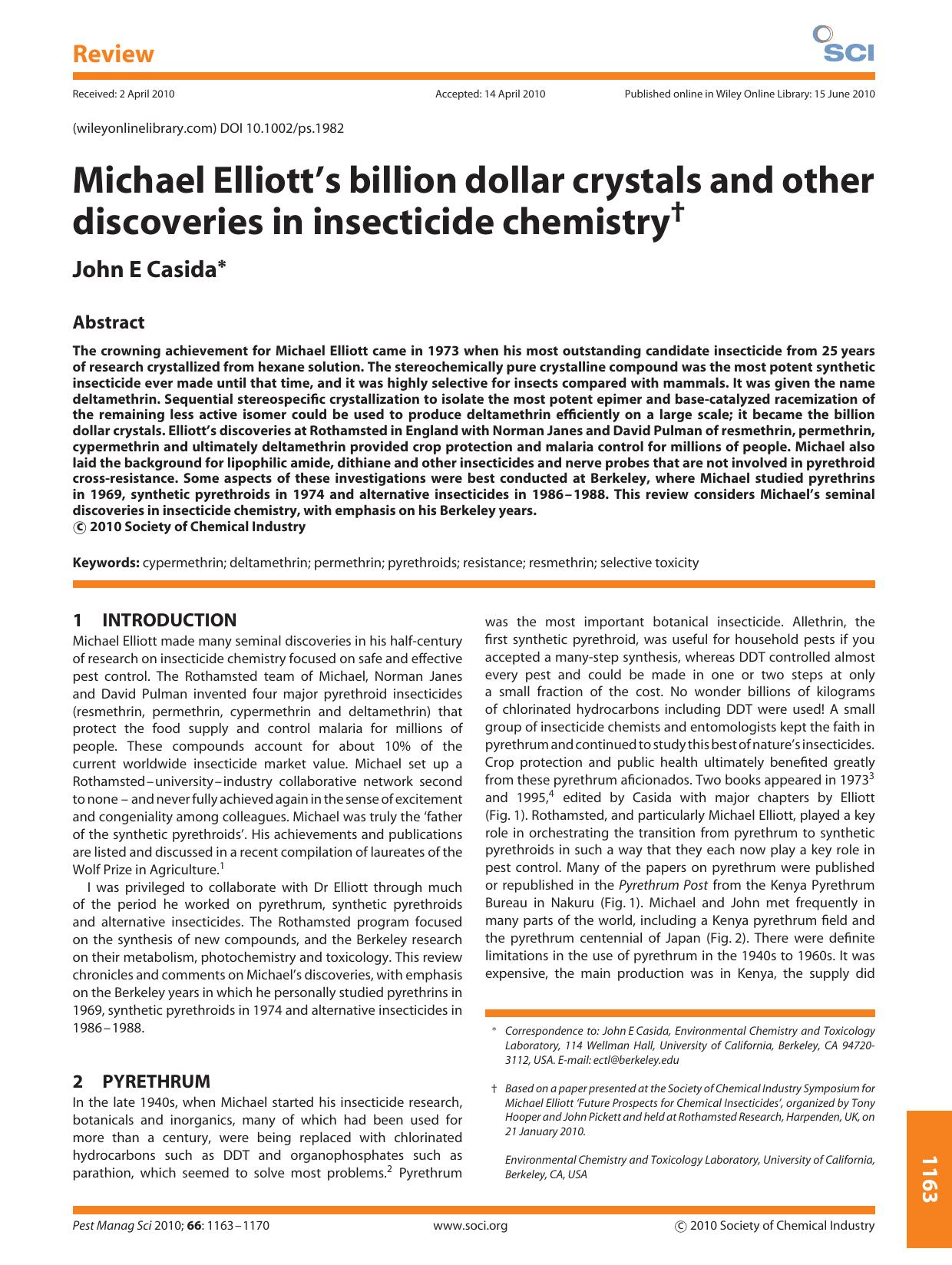 Michael Elliott's billion dollar crystals and other discoveries in insecticide chemistry by Unknown