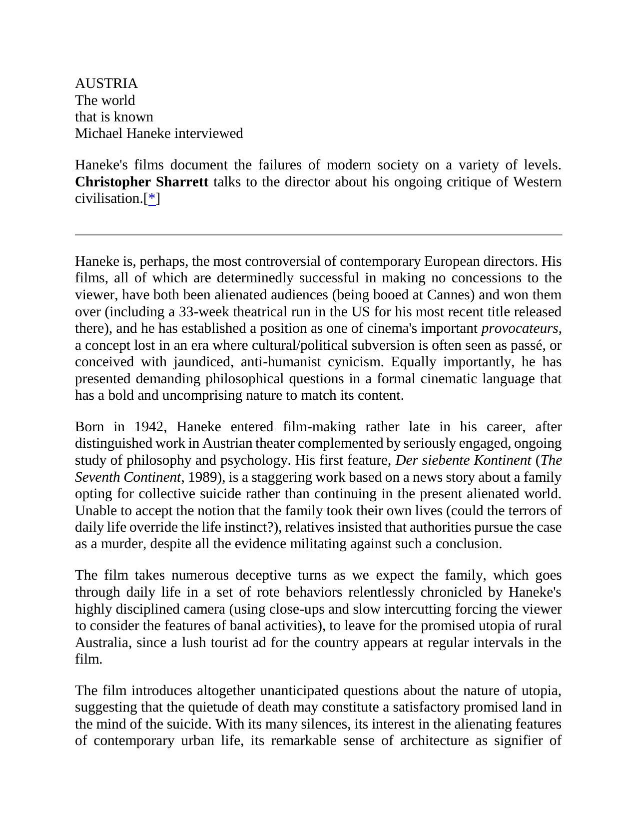 Michael Haneke Interview Collection by MIchael Haneke