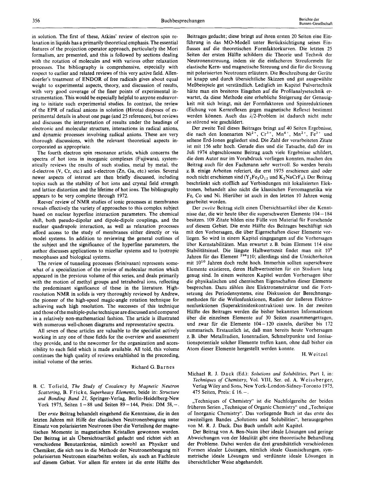 Michael R. J. Dack (Ed.): Solutions and Solubitities, Part 1, in: Techniques of Chemistry, Vol. VIII, Ser. ed. A. Weissberger, Verlag Wiley and Sons, New York-London-Sidney-Toronto by Unknown