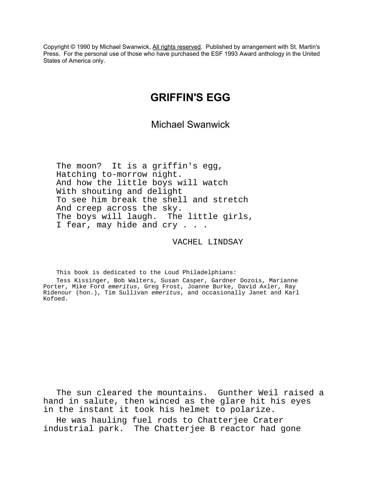 Michael Swanwick Griffins Egg by Chris Lynch