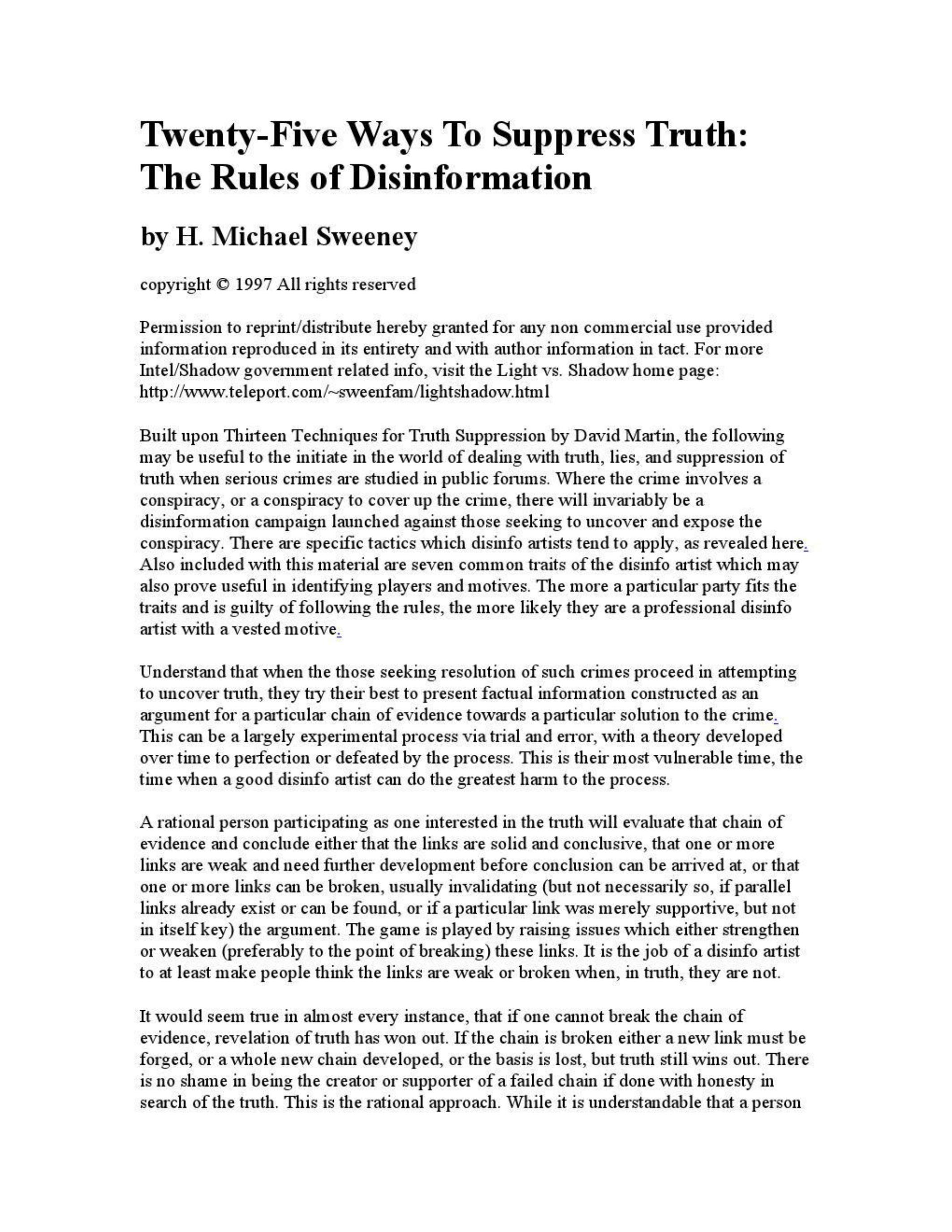 Michael Sweeney - 25 Ways To Suppress Truth by The Rules of Disinformation pdf