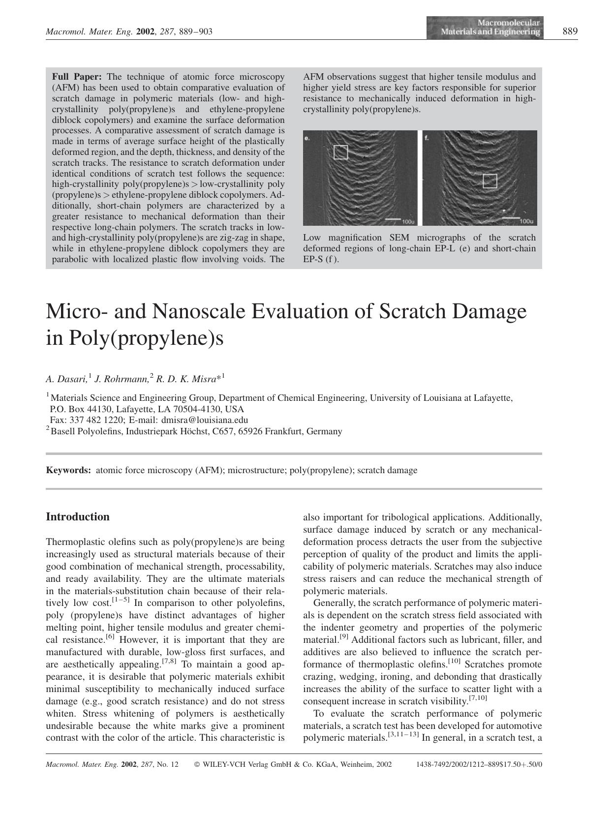 Micro- and Nanoscale Evaluation of Scratch Damage in Poly(propylene)s by Unknown
