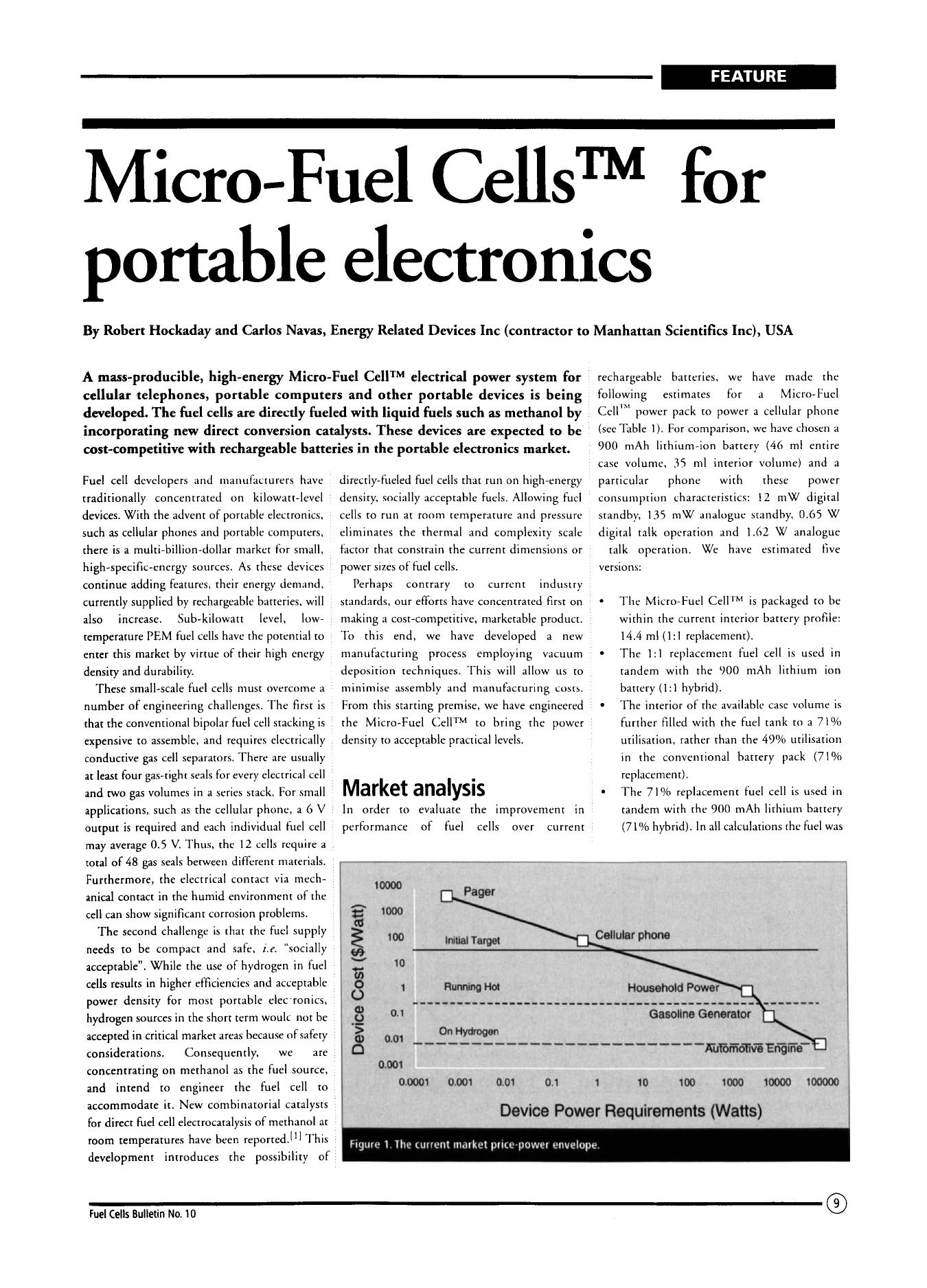 Micro-Fuel Cellsâ¢ for portable electronics by Robert Hockaday; Carlos Navas