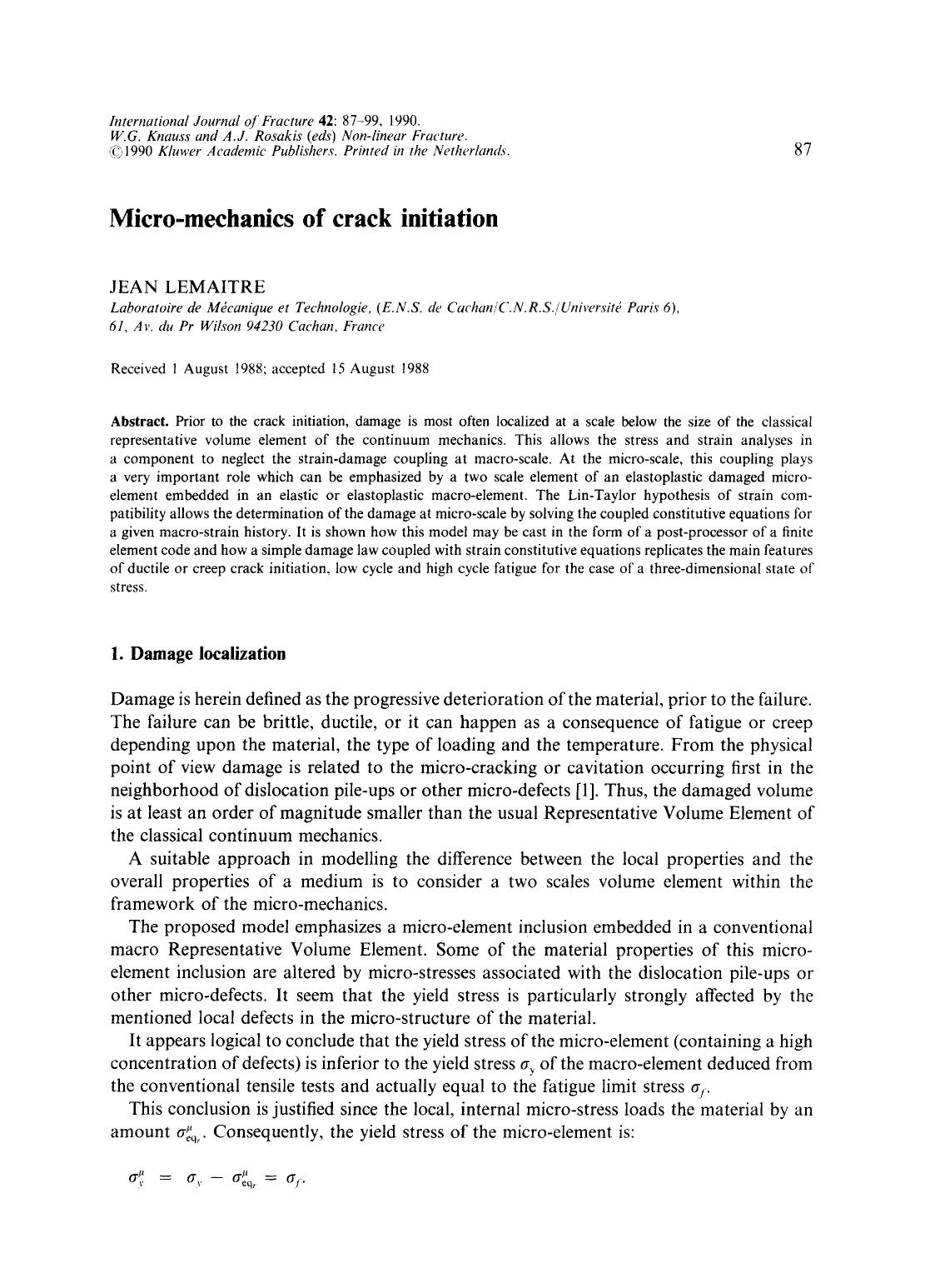 Micro-mechanics of crack initiation by Unknown