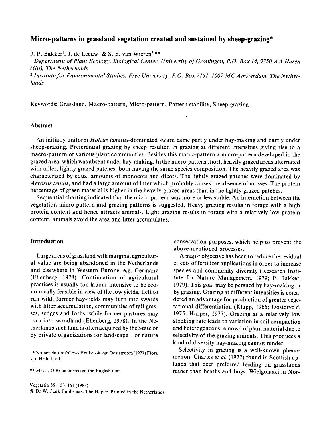 Micro-patterns in grassland vegetation created and sustained by sheep-grazing by Unknown