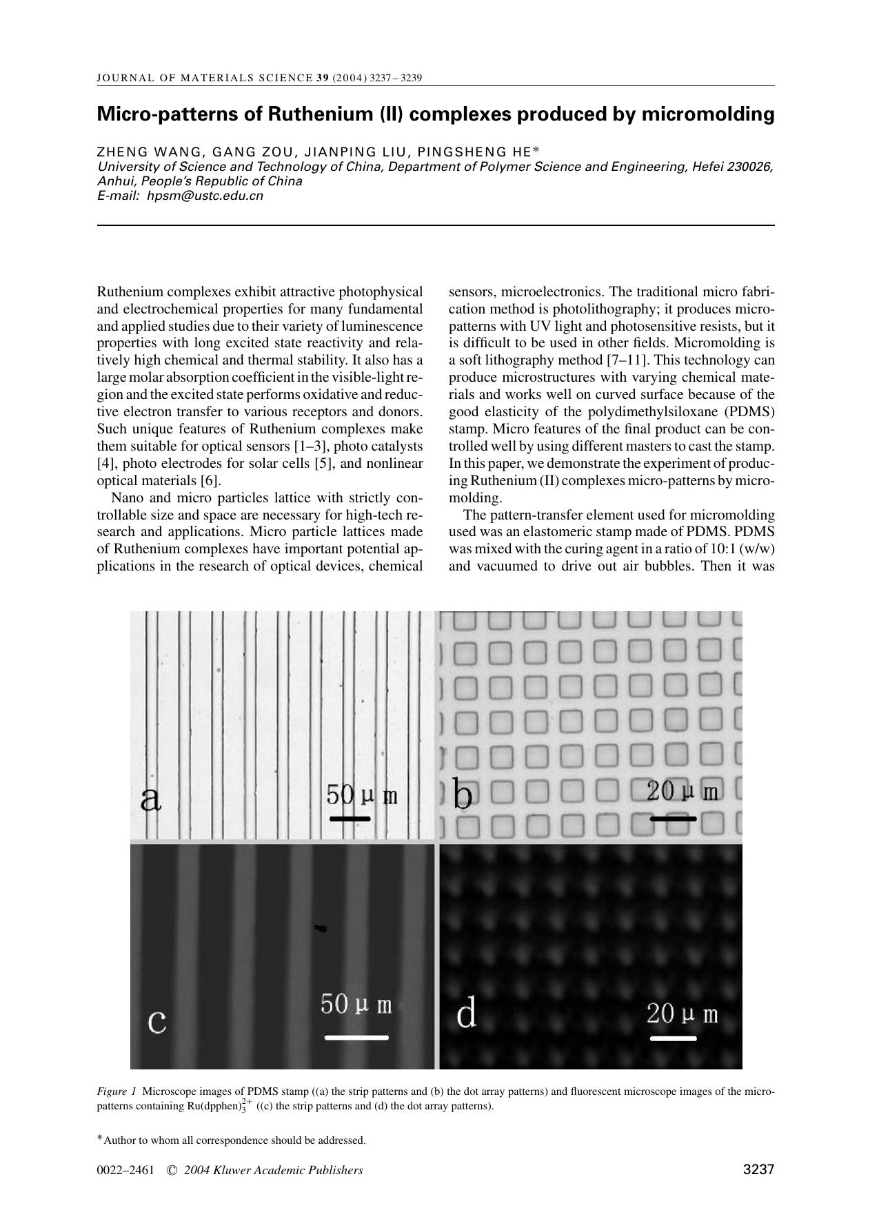 Micro-patterns of Ruthenium (II) complexes produced by micromolding by Unknown