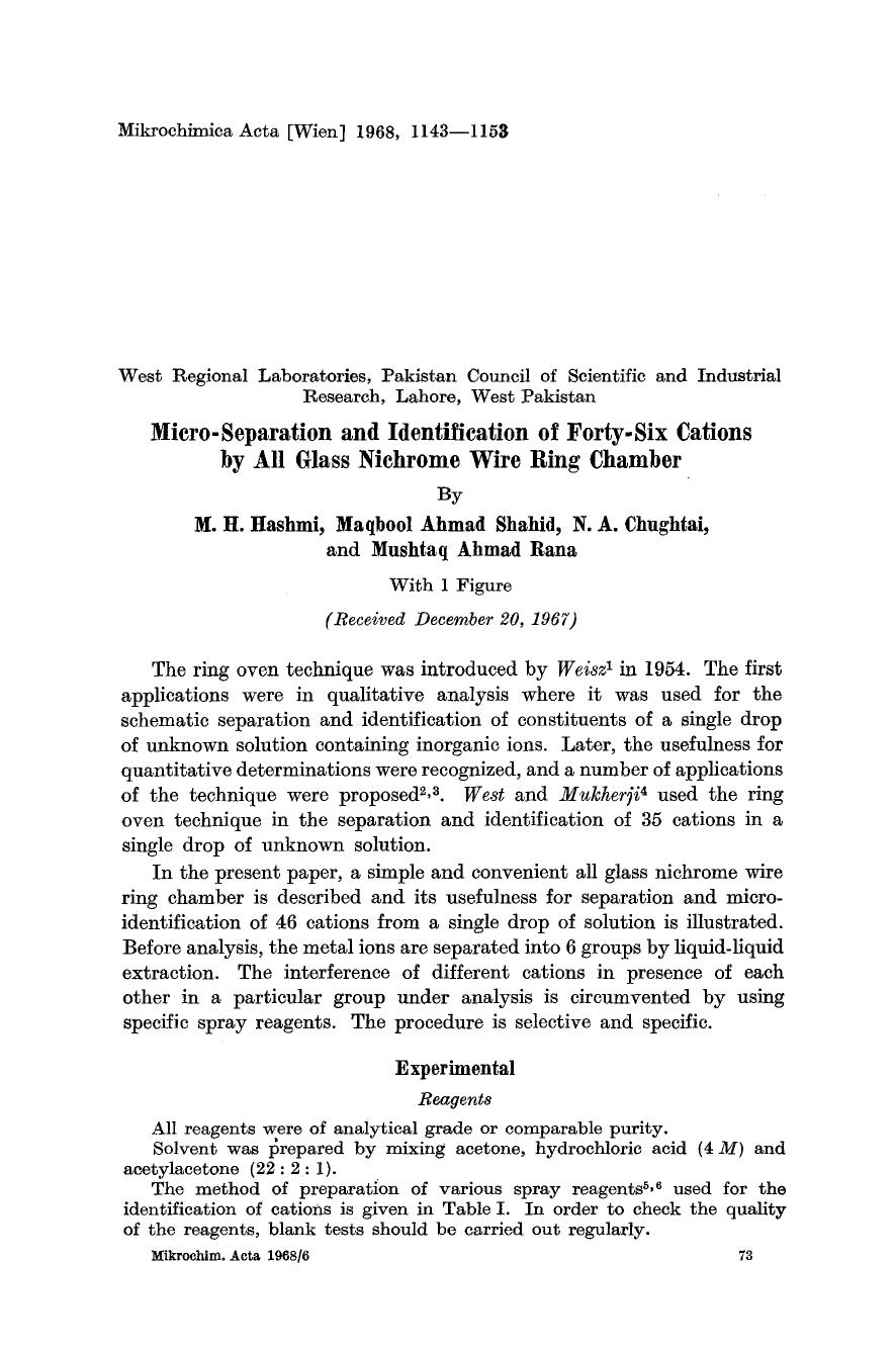 Micro-separation and identification of forty-six cations by all glass nichrome wire ring chamber by Unknown