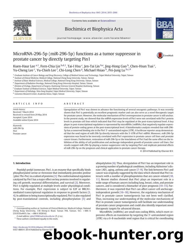 MicroRNA-296-5p (miR-296-5p) functions as a tumor suppressor in prostate cancer by directly targeting Pin1 by unknow