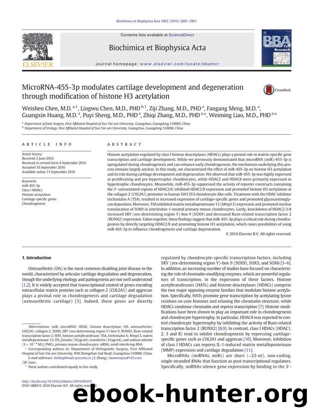 MicroRNA-455-3p modulates cartilage development and degeneration through modification of histone H3 acetylation by unknow