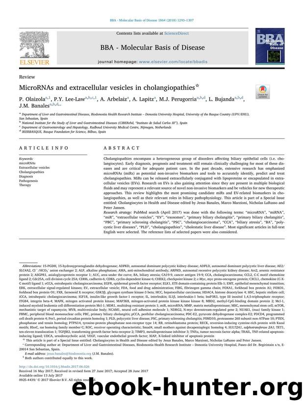 MicroRNAs and extracellular vesicles in cholangiopathies by P. Olaizola & P.Y. Lee-Law & A. Arbelaiz & A. Lapitz & M.J. Perugorria & L. Bujanda & J.M. Banales