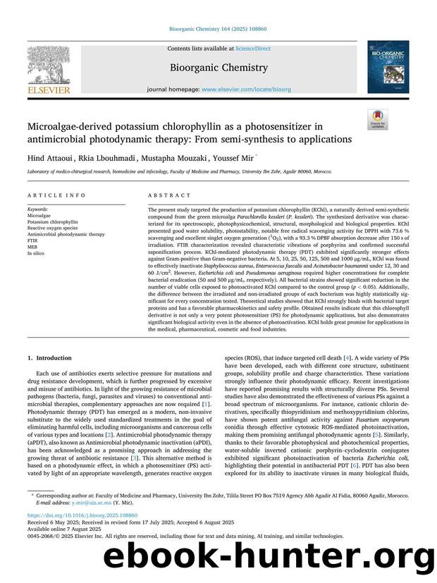 Microalgae-derived potassium chlorophyllin as a photosensitizer in antimicrobial photodynamic therapy: From semi-synthesis to applications by Hind Attaoui & Rkia Lbouhmadi & Mustapha Mouzaki & Youssef Mir