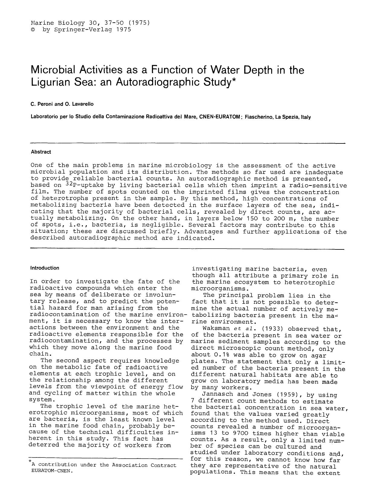 Microbial activities as a function of water depth in the Ligurian Sea: an autoradiographic study by Unknown