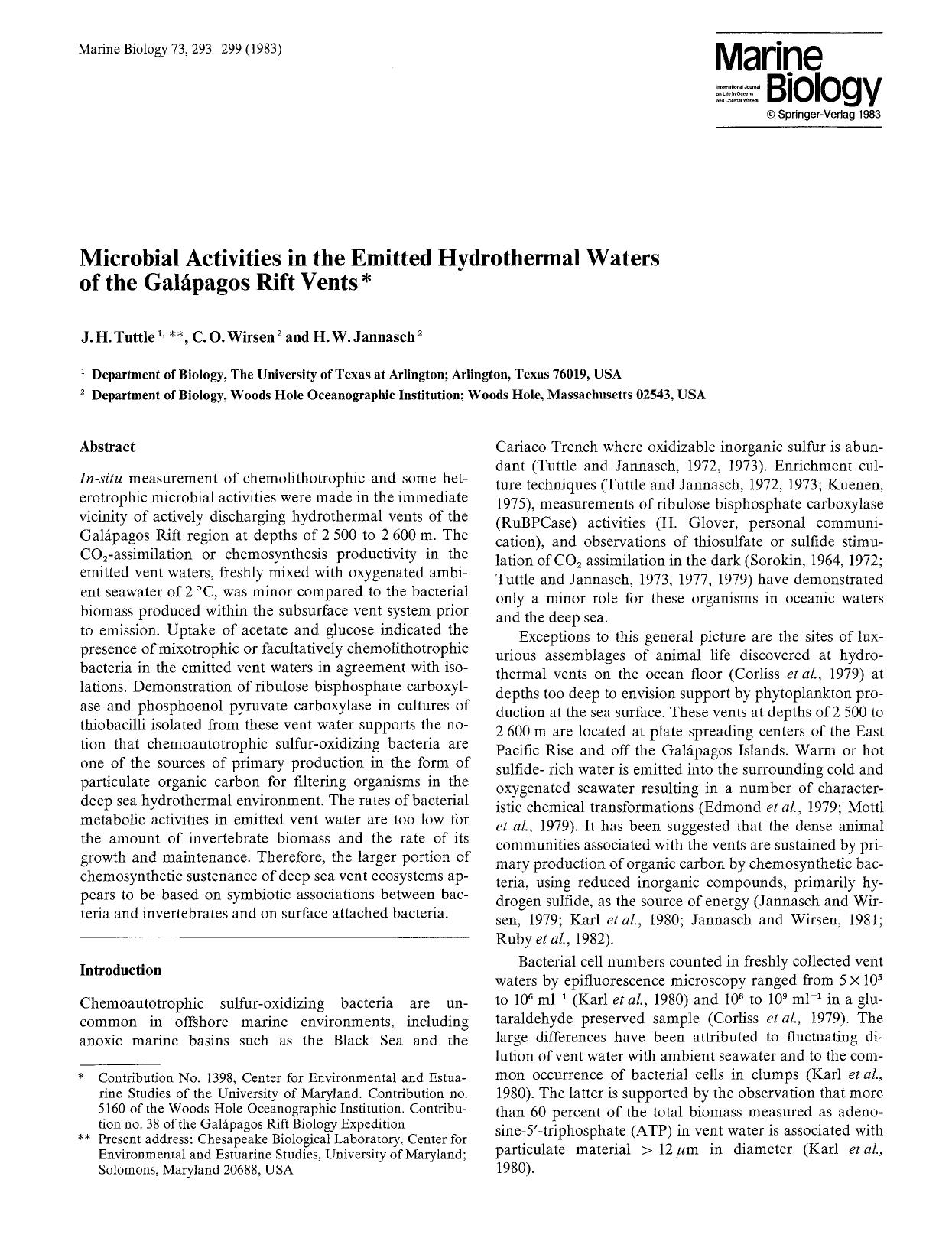 Microbial activities in the emitted hydrothermal waters of the Gal&#x00E1;pagos rift vents by Unknown