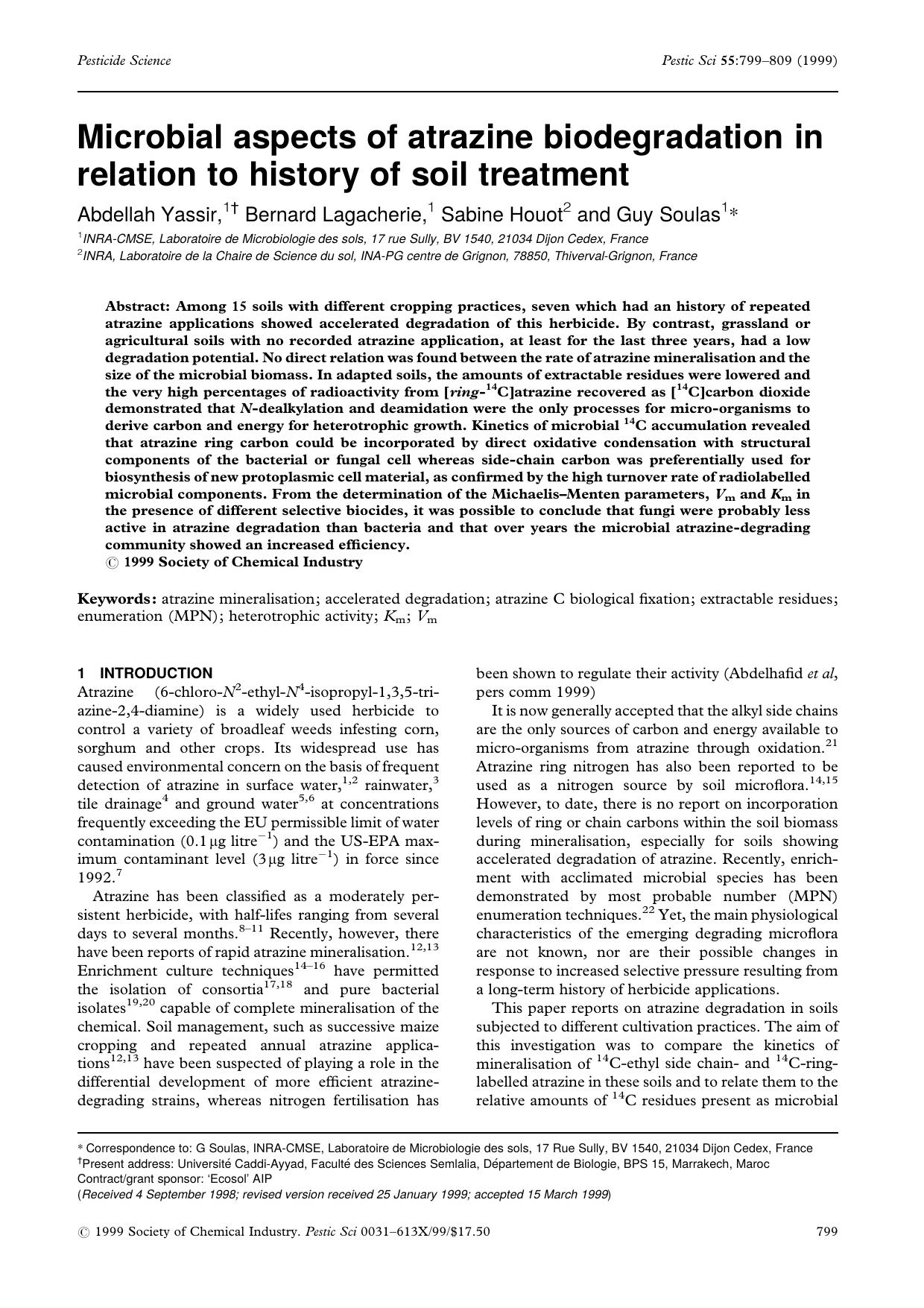 Microbial aspects of atrazine biodegradation in relation to history of soil treatment by Unknown