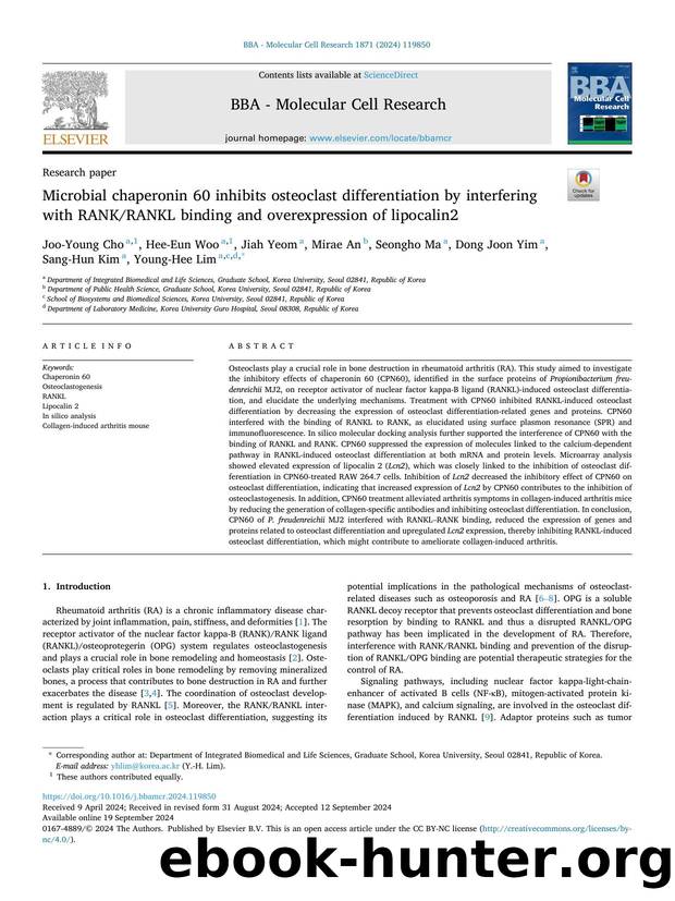 Microbial chaperonin 60 inhibits osteoclast differentiation by interfering with RANKRANKL binding and overexpression of lipocalin2 by unknow