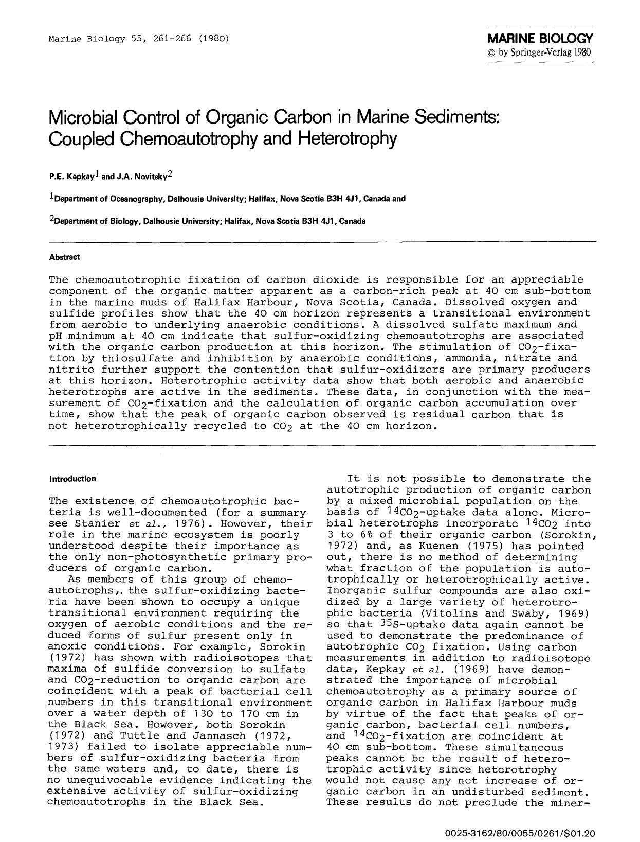Microbial control of organic carbon in marine sediments: Coupled chemoautotrophy and heterotrophy by Unknown