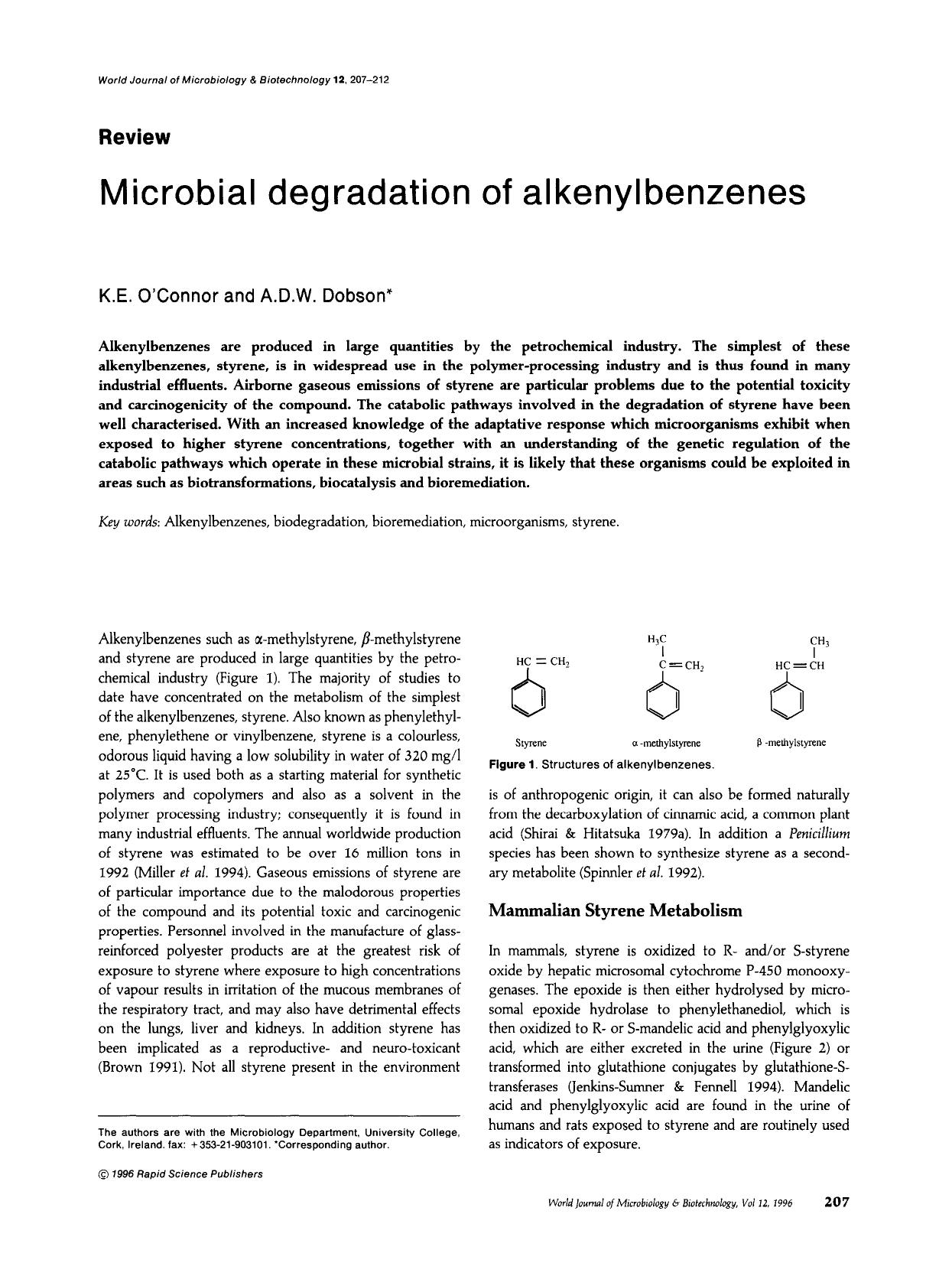 Microbial degradation of alkenylbenzenes by Unknown