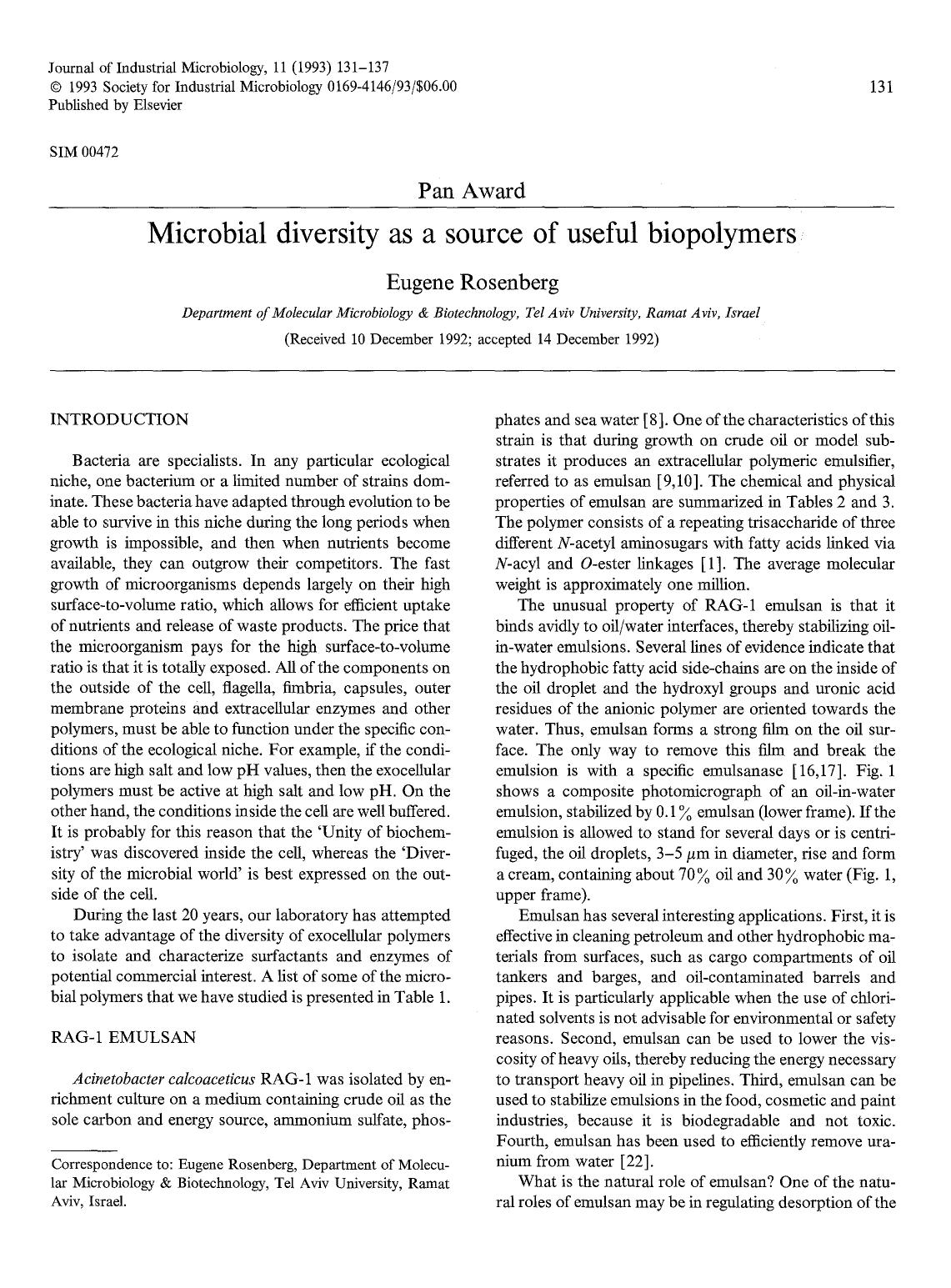 Microbial diversity as a source of useful biopolymers by Unknown