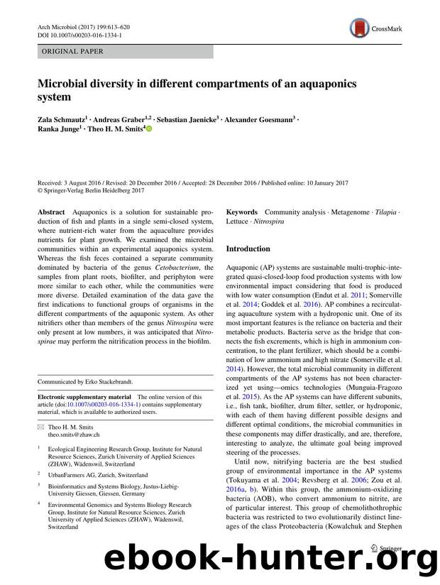 Microbial diversity in different compartments of an aquaponics system by unknow