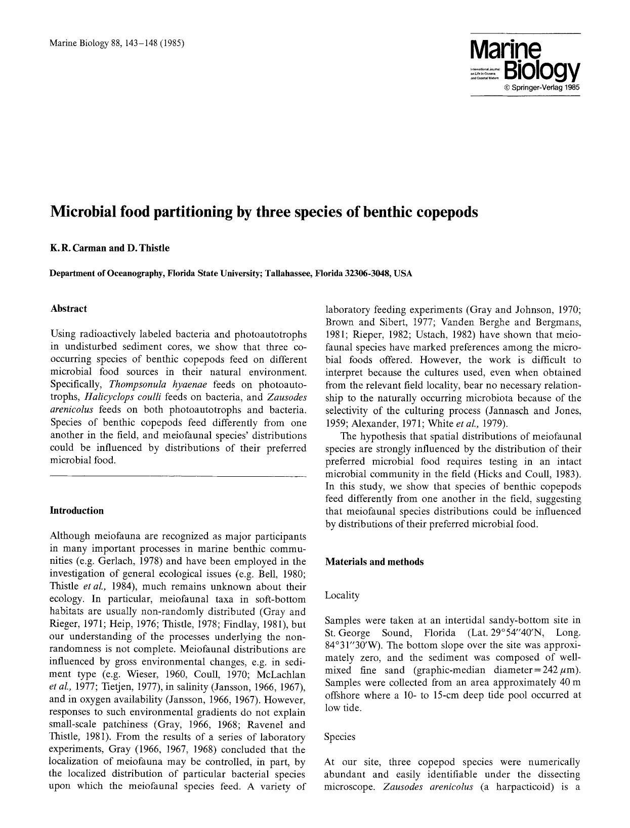 Microbial food partitioning by three species of benthic copepods by Unknown
