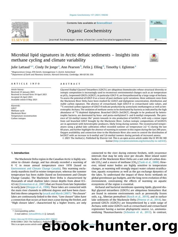 Microbial lipid signatures in Arctic deltaic sediments Ã¢â¬â Insights into methane cycling and climate variability by Julie Lattaud
