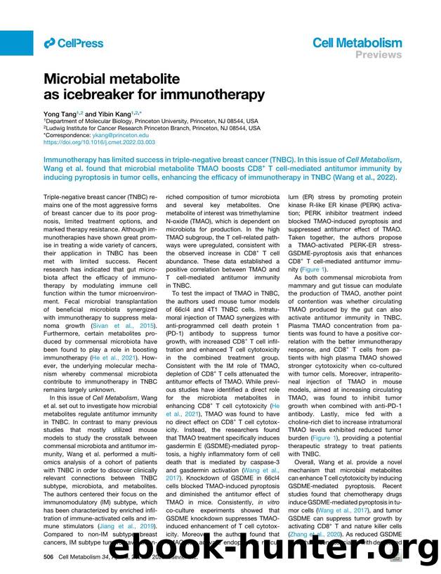 Microbial metabolite as icebreaker for immunotherapy by Yong Tang & Yibin Kang